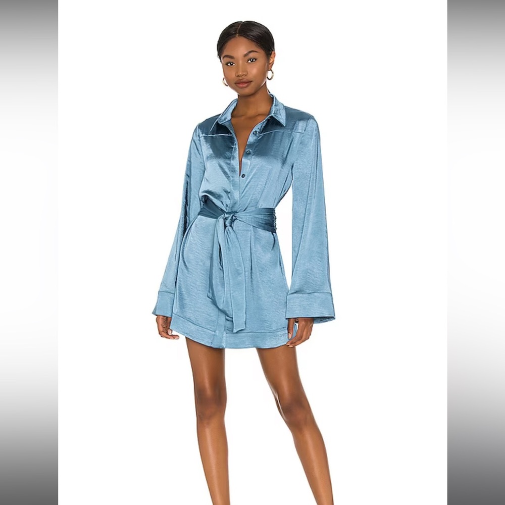 Camilla Coelho Priscilla Satin Mini Dress in Blue